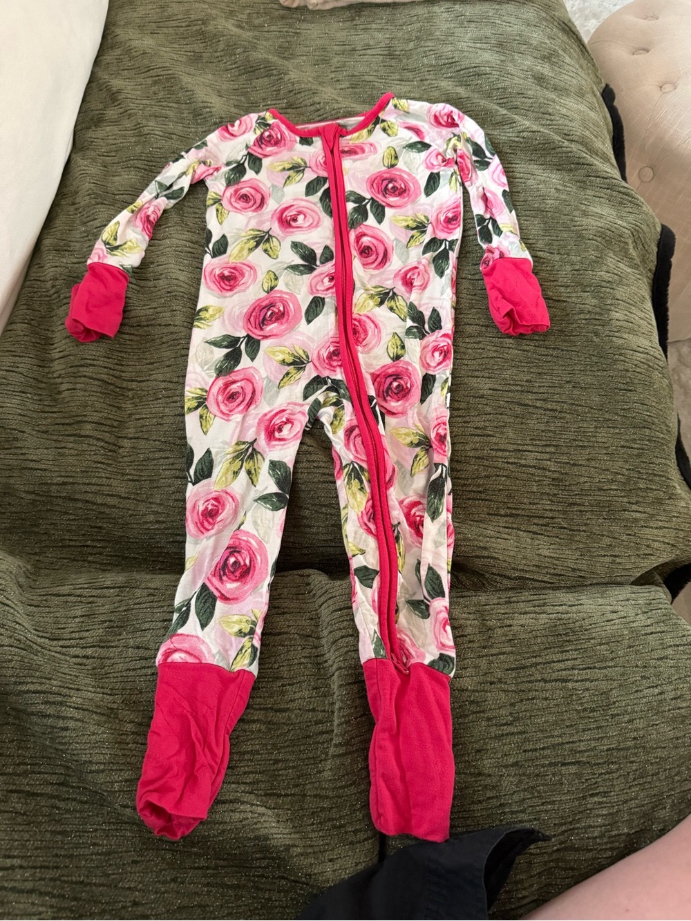 Little Sleepies One-Piece Pajamas with Pink Rose Print
